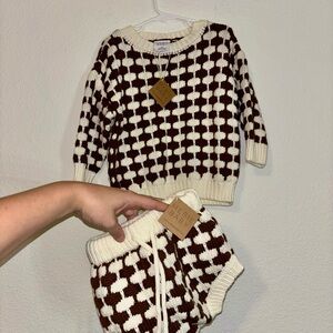 Mebie Baby Brown and White Knit Baby Sweater and Shorts Set